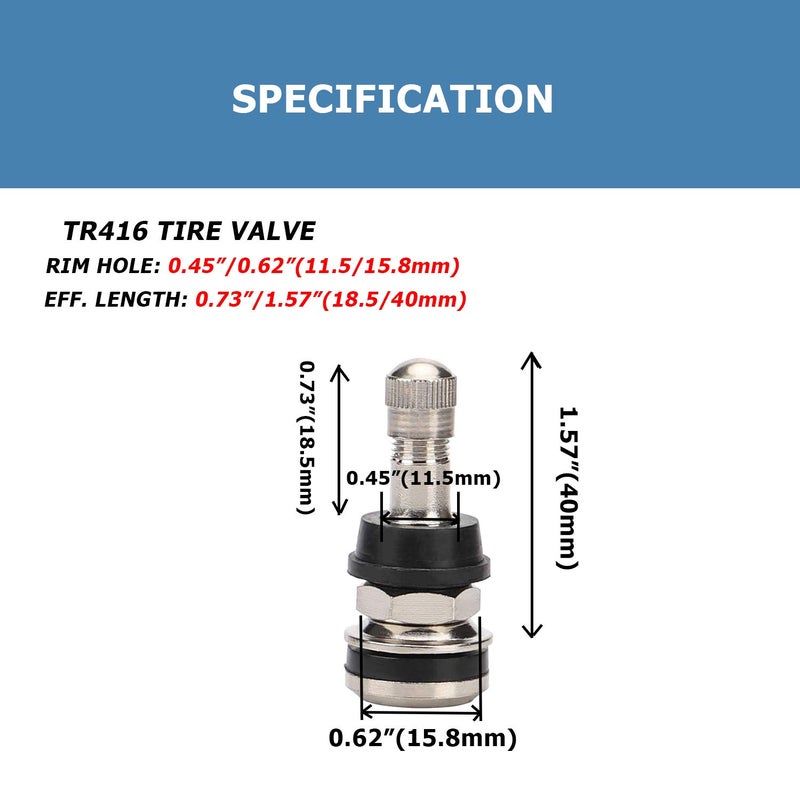 EZISOE 30 قطعة صمامات معدنية TR416 تركيب خارجي تناسب ثقوب الحافة 0.453"/.625" طول 18.5/40 مم - Image 5